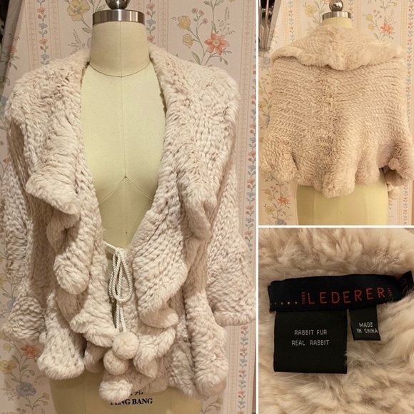 Woven/Knit Genuine Mink Fur Jacket, Shawl or Stole w/Ruffled Neckline - Picture 8 of 10